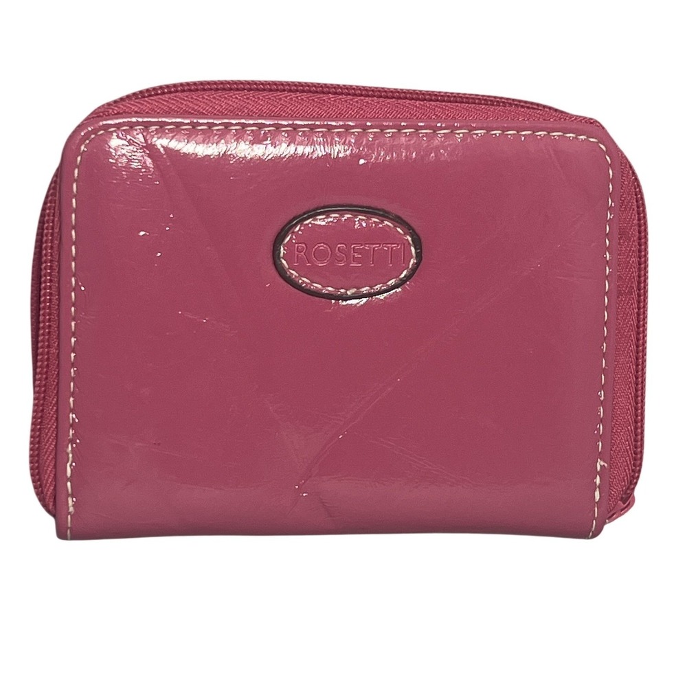 Rosetti Women's Pink Patent‎ Faux Leather Zip-Around Wallet Card Holder Coin
